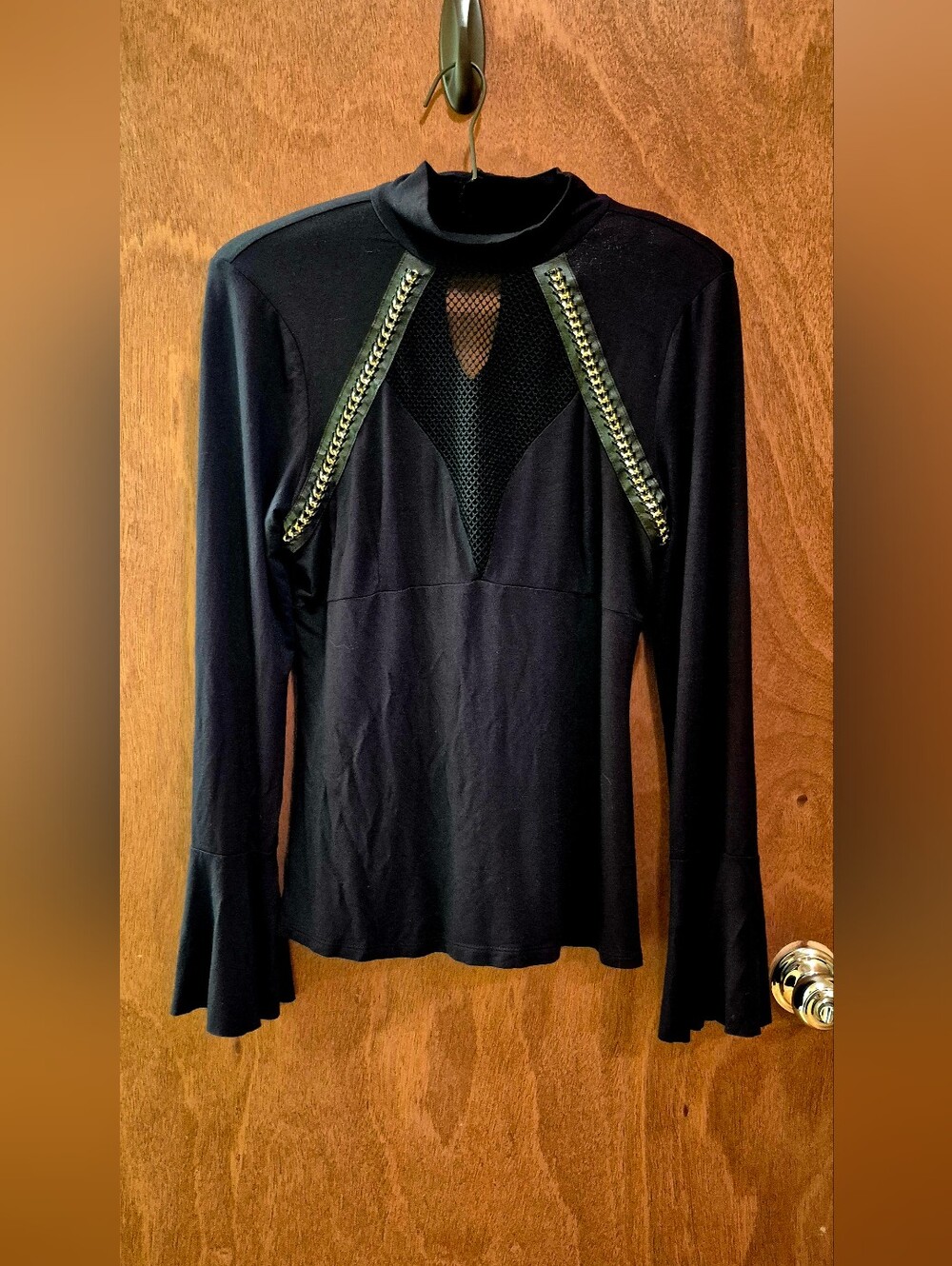 Sexy, Long Sleeve Blouse With Metal and Mesh Accents